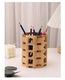 7Seas Round Shape Bamboo Wooden Stationery Storage Stand | Spoon&Forks Organizer Stand For Dining Table | Makeup brush Holder St