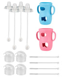 joyfeed Sippy Cup Conversion Kit with Handle & Anti-Breakage Silicone Sleeve - Compatible with Avent Natural Glass Baby Bottle 8