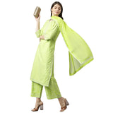 Anni Designer Women'S Polycotton Straight Kurta With Palazzo & Dupatta (Kairav Light Green_Xl_Green_X-Large),Green,XL