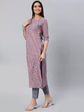 Anni Designer Women'S Cotton Blend Straight Printed Kurta With Pant (Padwil Pink-Nw5_Xl_Pink_X-Large),Pink,XL,Cotton Blend,Regular,