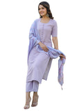 Anni Designer Women'S Rayon Blend Printed Straight Kurta With Pant & Dupatta (Nukad Purple_Xl_Purple_X-Large),Purple,XL