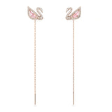 Swarovski Dazzling Swan Collection Women'S Pierced Earrings, Swan Motif Pink And White Crystals With Rose-Gold Tone Plated Post