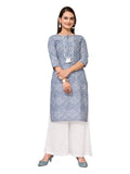 rangita Light Grey Cotton Knee Length Printed Straight Kurti for Women | Kurta for Women_XL