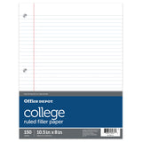 Office Depot Notebook Filler Paper, CollegeRuled, 8in. x 10 1/2in., 3Hole Punched, White, Pack Of 150, 09251OD