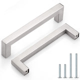 Probrico 50 Pack Stainless Steel Kitchen Modern Cabinet Square Handles Brushed Nickel 5 inch Center to Center 5.5 inch Total Len