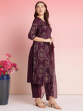 Anni Designer Women'S Rayon Blend Printed Straight Kurta With Pant & Dupatta (Amrita Wine_M_Wine_Medium),WINE,M,,,