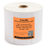 True-Ally 75X50 Direct Thermal (Dt) Barcode Label Sticker - 3 X 2 Inches - 75Mm X 50Mm - 1000 Labels Per Roll - White Self Adhes