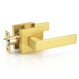 Probrico 1 Pack Heavy Duty Gold Passage Door Handle,Square Satin Brass Door Lever for Hallway and Closet, Keyless Reversible No-