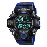 Frozil Digital Watch Shockproof Multi-Functional Automatic Full Blue Color Strap Waterproof Digital Sports Plastic Watch For Men