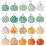 SUPERFINDINGS 20Pcs Natural Jade Stones Charms Pumpkin Shape Random Color Crystal Stone Charms with Brass Findings Halloween Fal