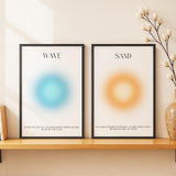 SoulAbiti Wave and Sand Symbolic Poster Framed Wall Art Print Set of 2 12x18 inch Black Frame PlexiGlass Beach Art Prints Home