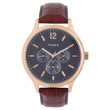 Timex Analog Watch For Man With Blue Round Dial & Brown Leather Strap Band Water Resistant Men'S Wrist Watches - Tweg18404
