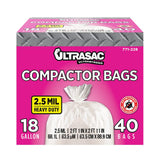 Ultrasac Trash Compactor Bags (40 Pack with Ties) 18 Gallon for 15 inch Compactors 25 x 35 Heavy Duty 2.5 MIL Garbage Disp