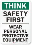 Smartsign U7-1331-RD_7X10 Think Safety First WEAR Personal Protective Equipment Reflective Self-Adhesive Decal, 7 x 10