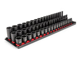 TEKTON 3/8 Inch Drive Shallow, Semi-Deep, and Deep 6-Point Impact Socket Set with Rails and Trays, 57-Piece (6-24 mm) | SID91121