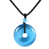 Justinstones Synthetic Blue Cat's Eye Glass Gemstone 30mm Donut Beads Reiki Chakra Pendant Necklace Jewelry 22 Inches