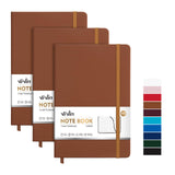 ViVin Lined Journal Notebooks, 3 Pack, Brown, 192 Pages, Medium 5.5 x 8.3 inch, College Ruled, A5 Hardcover Notebooks, Journalin