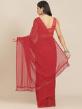 Womanista Womens Striped Embellished Georgette Saree (Ti2857_Red)