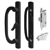 8.5 Legacy Sliding Patio Glass Door Center Latch Black Handle Set - Sash Controls 2265 + Mortise Lock 45- Non-keyed Door Handles