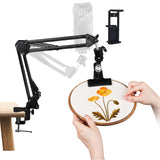 Adjustable Hand Embroidery Hoop Stand,Black Cross Stitch Hoop Holder with 360 Rotation,3-in-1 Hoop/Tablet/Phone Stand Hand Free,
