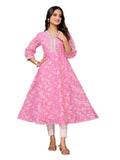 rangita Pink Chanderi Embroidered Calf Length Anarkali Kurti | Kurta for Women_XL