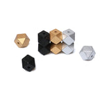 20mm Geometric Wood Beads, Gold, Silver, Black Polygon Wooden Loose Beads with 4mm Hole for Bead Crafts Making, 30Pcs