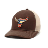 ARIAT Mens Brown Snapback R112 Bull USA Flag Patch Cap
