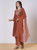 Anni Designer Women'S Rayon Viscose Straight Embroidered Kurta With Pant & Dupatta (Galpatiyo Mustard-Vks02_Xl_Mustard_X-Large),Mustard,XL,,,