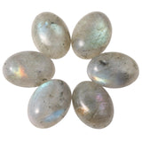 dssmboom 6 Pcs Oval Crystal Beads for Jewelry Making, Flat Back Labradorite Stone Cabochons for DIY Crafts Decoration, 13mmx18mm