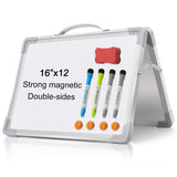 H-Qprobd Small Dry Erase White Board - 16x 12 Double Sided Mini Foldable Magnetic Desktop whiteboard for Kids Drawing, Teacher I