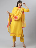 Anni Designer Women'S Polycotton Straight Kurta With Pant & Dupatta (Nilesh Yellow_S_New01_Yellow_Small),Yellow,S,,,