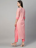 Anni Designer Women'S Cotton Blend Printed Straight Kurta With Pant (Otti Pink-N2W_Xl_Pink_X-Large),Pink,XL,Cotton Blend,Regular,Kurta