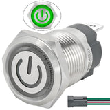 UL Listed 15 Amp Momentary Push Button Switch 16mm 5/8 Waterproof IP67 12V-24V DC/AC LED Lamp Power Button 1NO SPST;with Wire So