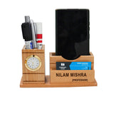 StarLaser Personalized Pen Holder With Name & Logo | Customized Pen Stand For Home & Office Decor | Pen Stand With Clock | Corpo