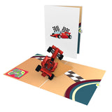 Rykamia Formula 1 Car Pop-Up Greeting Card, Red, Cartoon, Modern, 4x6 inches, Birthday, Fathers Day, Thank You, Congratulations