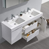 Fresca Valencia 60 Inch Gray Oak Wall Hung Double Sink Modern Wood Bathroom Vanity And Medicine Cabinet - Faucet Sold Separately