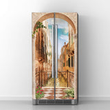 Vintage Art Self Stick Vinyl Door Mural Sticker, Peel and Stick Removable Refrigerator Wrap Decal, Venice Balcony, 32.3x78.7, 2