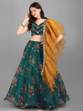 Wedani Women'S Floral Semi-Stitched Lehenga Choli (Green),Green,Free Size,Polyester,Floral Lehenga Choli For Wedding,