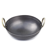 VISMAYS 500 ML 8.5 Inch Food Grade Iron Kadhai Wok Frypan Lohe ki Kadai Smooth Edges Riveted Handles Deep Frying, Roasting Meta