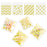 Gold Cellophane Treat Bags, 100Pcs Cookie Bags with Seal, Plastic Polka Dot Stripes Self Sealing Cookie Candy Gift Goodie Snack