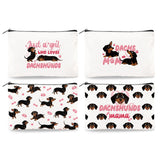 DOODLREAM 4Pcs Canvas Cute Dachshund Dog Makeup Bag - 9.06 x 5.9 Dachshund Cosmetic Bags Travel Organizer Portable Accessories w