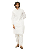Manyavar Men's Cotton Self Design Kurta Pyjama Set - (White, Medium)