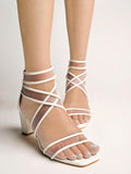 Shoetopia Patent Multi Cross Strap White Block Heeled Sandals For Women & Girls /Uk3,White,3,B0CBMS7LNG