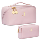 CLOUDWINGS Birthday Gifts for Women Teen Girl, Personalized Initial Makeup Organizer Bag Set, Open Flat Travel Cosmetic Bag With