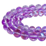 Asingeloo 48PCS 8mm Purple Angel Aura Round Gemstones Polished Mermaid Aura Moonstone Bead Smooth Stone Loose Beads Crystal Quar