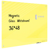 Birouwe Magnetic Glass Whiteboard - 48x36 Frameless Glass Dry Erase Board for Walls, Office, School & Home - Yellow