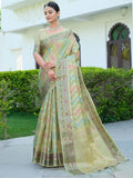 Satrani Womens Organza Banarasi Jacquard Saree With Unstitched Blouse Piece (3086S145N_Pista Green)