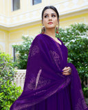 Anni Designer Women'S Rayon Blend Solid Anarkali Kurta With Pant & Dupatta (Magic-Violet-Nw_M_Violet_Medium),Violet,M,,,