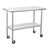 Profeeshaw Stainless Steel Table with Wheels 24x48 Inch, NSF Commercial Kitchen Prep & Work Table with Undershelf and Galvanized