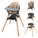 BABY JOY Baby High Chair, 6 in 1 Convertible Wooden High Chair for Babies & Toddlers with Adjustable Legs, Double Removable Tray